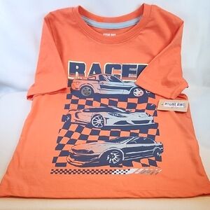 Orange Race Car Graphic Short Sleeve Tee for Kids
